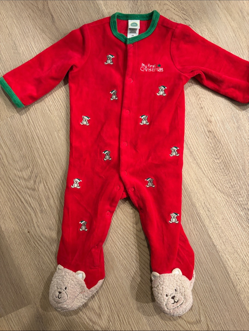 Little Me Baby Red 'My First Christmas' Holiday Footed Onesie